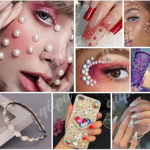 2 Big Boxes Pink Resin Pearls and Rhinestones w B7000 Glue for Bedazzling Crafting Flatback Stones Gems Diamonds Half Pearls Bedazzler Kit for Nails Eyes Face Makeup Tumblers Bottles Crafts