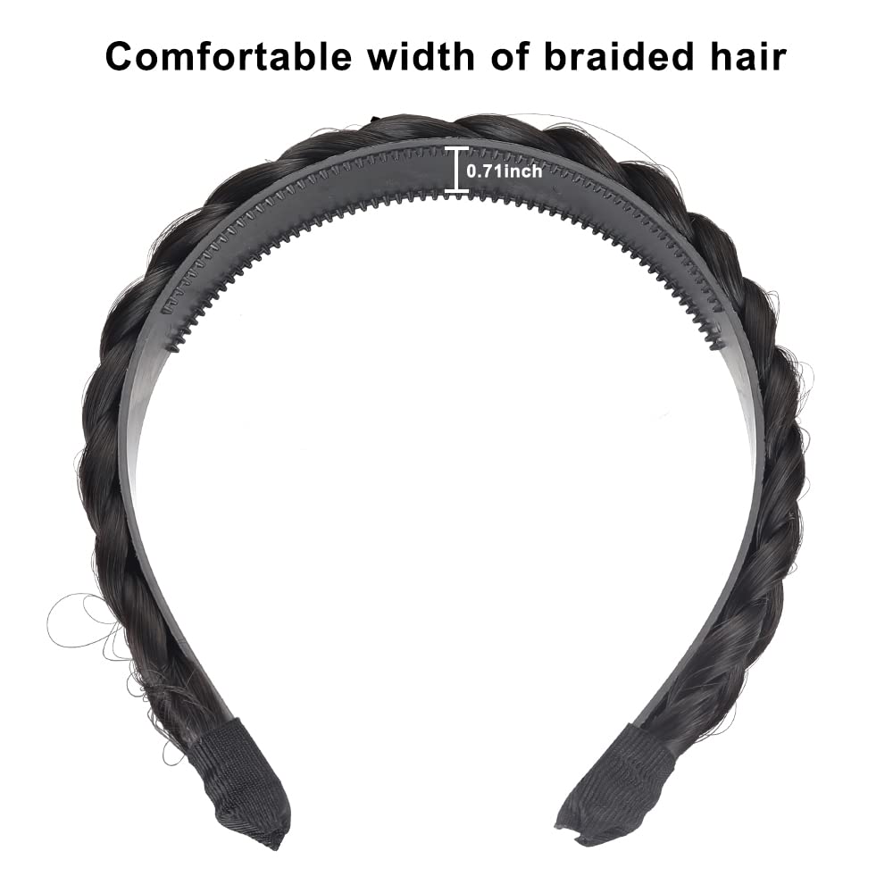 Coolcos Elastic Synthetic Chunky Hair Braid 5 Strands Braids Hair Headbands Plaited Braided Headband (0.6 inch wide #1 color)