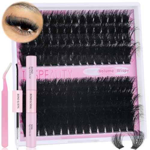 Lash Clusters Kit 150D+200D Thick Lash Clusters Eyelash Extension Kit 12-20mm Individual Lashes Kit with Lash Bond and Seal, Lash Tweezers for DIY Lashes Extension by INSPEAUTY