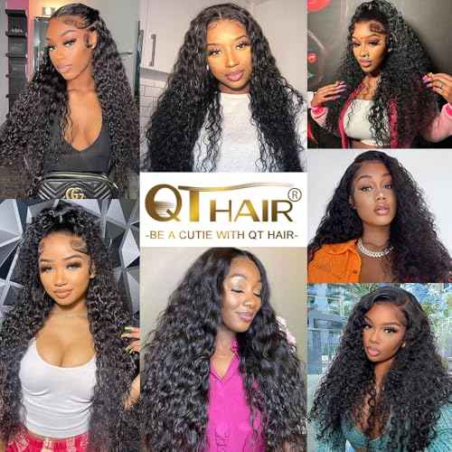 QTHAIR 16A Brazilian Water Wave Human Hair Frontal(22",Natural Black) 150% Density Brazilian Human Hair Water Wave13x4 Ear to Ear Swiss Lace Frontal Pre Plicked Natural Hairline