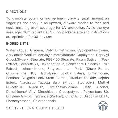 Nu Skin ageLOC Radiant Day SPF 22 | Broad-Spectrum UV Protection | Lightweight, Non-Greasy Daily Sunscreen | Supports Skin Hydration & Defense | Daily Skin Care | 30-Day Supply