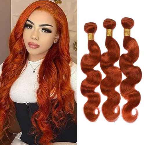 Bundles Human Hair 26 28 30 Inch Orange Giginger Orange 350 Body Wave Human Hair Bundles Unprocessed Brazilian Virgin Hair Double Weft Quick Weave for Black Women