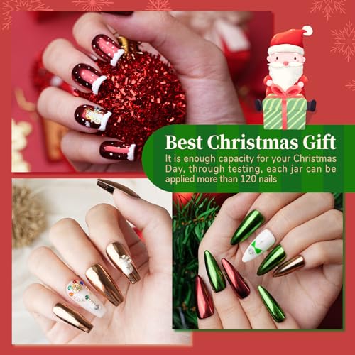 Pretty Diva Chrome Nail Powder - 9 Colors Metallic Mirror Effect Red Chrome Nail Powder Xmas Red Green Gold Silver Blue Pink Holographic Nails Chrome Powders