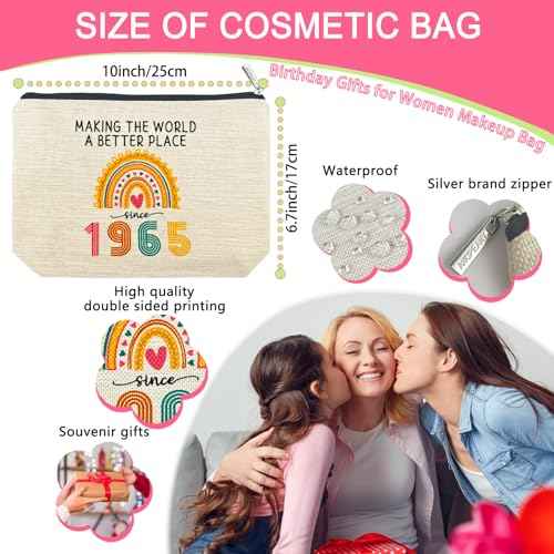 ancpeany 60th Birthday Gifts for Women Her, Happy 60th Birthday Decorations for Wife, Mom, Grandma, Friend, 1965 60 Year Old Gift Ideas Makeup Bag, Mothers Day, Christmas Cosmetic Travel Zipper Pouch