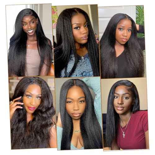 Domiso Wear and Go Glueless Wig Pre Plucked Pre Cut 7x5 Lace Wig Kinky Straight Lace Front Wigs Human Hair for Women Brazilian Beginners Wig Natural Hairline Breathable Cap 200% Density 18 Inch
