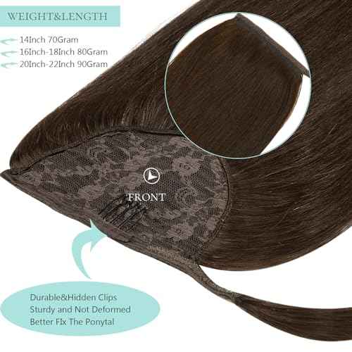 Remy Ponytail Extension Human Hair Straight 18 Inch Pony tails Hair Extensions Silky Long Straight 100% Natural Hair Ponytails for Women Virgin New Light Brown 80g