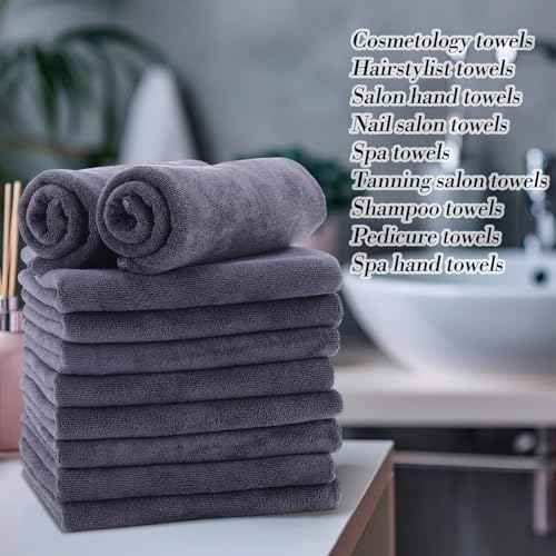 Shimeyao Bleach Proof Towels Microfiber Absorbent Resistant Hair Hand Towels Bulk Quick Dry for Barber Gym Bath Spa Shaving(50 Pack,Grey,Classic)