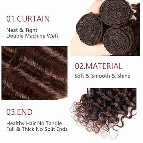 Chocolate Brown Bundles Human Hair 26 28 30 Inch Deep Wave Dark Brown 4 Color Human Hair Bundles Unprocessed Brazilian Virgin Hair Quick Weave Hair for Black Women