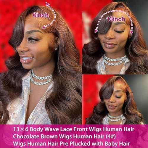 26Inch Chocolate Brown 13x6 Body Wave Lace Front Wigs Human Hair Pre Plucked 180% Density HD Full Lace Frontal Wigs with Baby Hair Colored Wigs for Women