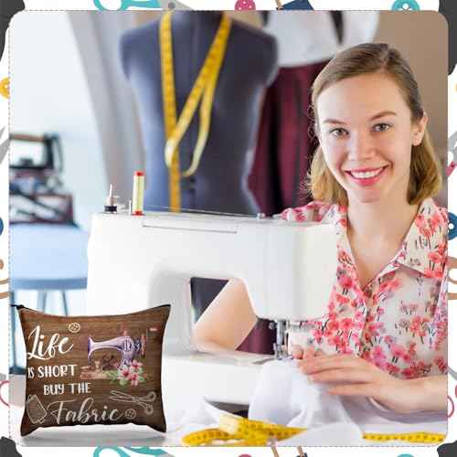 Reginary 6 Pcs Sewing Themed Makeup Bag Funny Sewing Gifts Canvas Cosmetic Pouch with Zipper Quilter Gifts for Women Quilter Enthusiast Mother's Day
