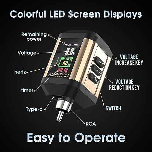 Tattoo Power Supply - Ambition Korall Wireless Tattoo Battery Pack 2200mAh Mini Portable RCA Color LED Digital Display for Rotary Tattoo Machine