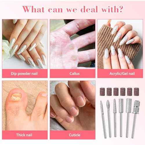 12Pcs Nail Drill bits Set,Professional Nail Art Tools Set for Acrylic Art,with 6 pcs Sanding Bands for Manicure & Pedicure Crystal Nail Files,Perfect for Nail Salons & Beauty
