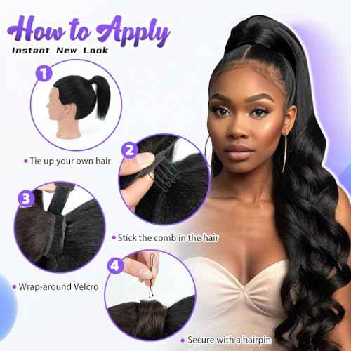 18 Inch Human Hair Ponytail 80g Long Wrap Around Ponytail Brown Balayage Real Hair Ponytail Extension for Women(18inch,Brown Balayage)