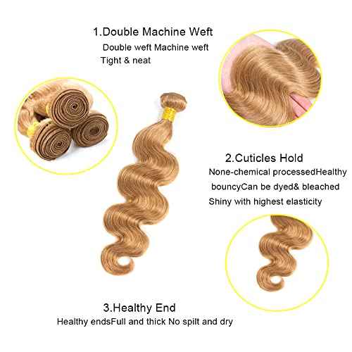 Honey Blonde Bundles Human Hair #27 Body Wave 3 Bundles 18 18 18 inch Unprocessed Peruvian Virgin Hair Bundle Blonde Body Wave Bundle