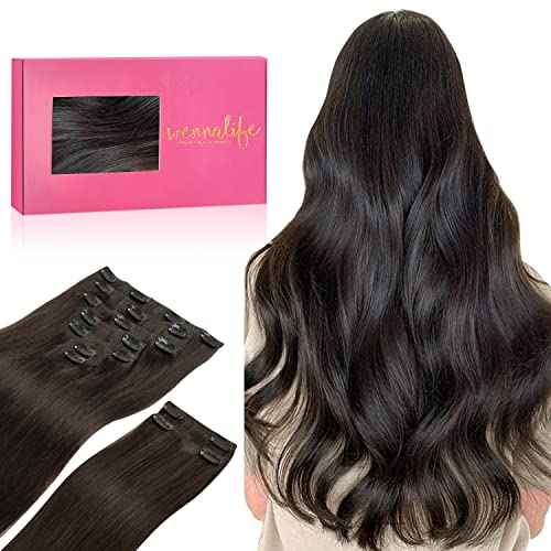 WENNALIFE Clip in Hair Extensions, 150g 20 Inch 9pcs Dark Brown Remy Hair Thicker Double Weft Extensiones De Cabello Humano Con Clip Ins Straight Full Volume