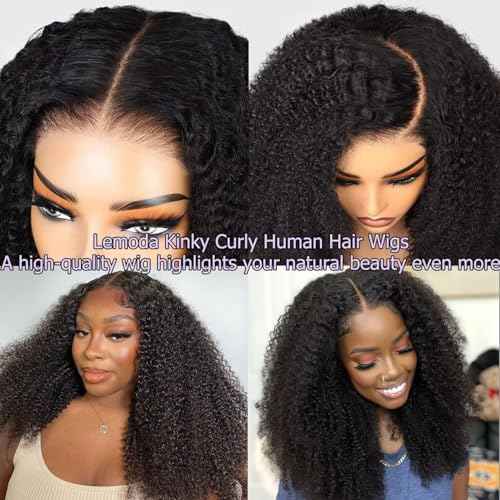 Lemoda 5x5 Wear and Go Burmese Kinky Curly Lace Frontal Human Hair Wigs 210 Density 18Inch Deep Curly 5x5 Pre-Bleached Knots HD Unglueless Transparent Lace Front Wigs For Women