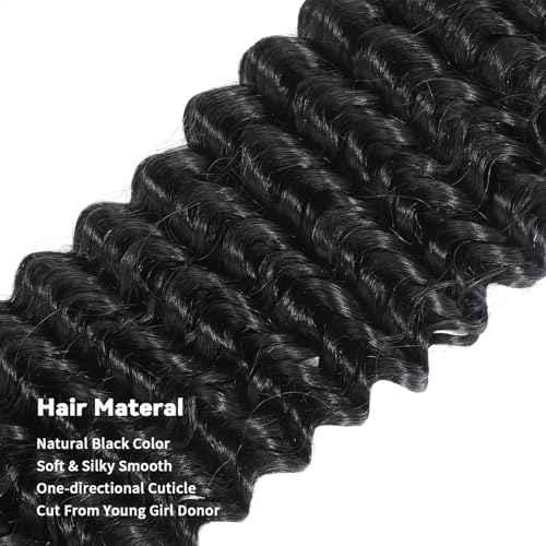 15A Raw Human Hair Bundles Deep Wave Bundles Human Hair,Triple Lifespan Indian Virgin Hair,No Tangle Shedding,Multiple Washes Keep Texture Silky Soft (3 Bundle Natural Black, 16 16 16)