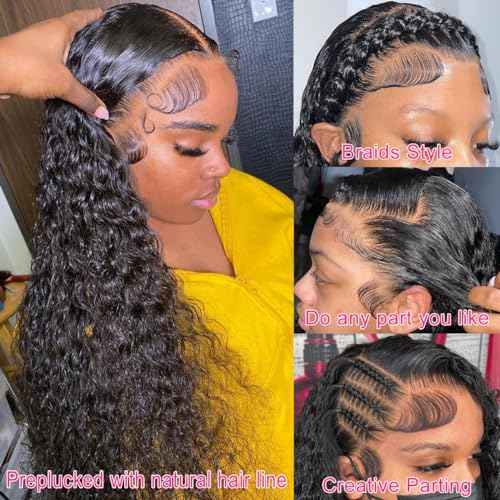 30 Inch Lace Front Wig Human Hair Pre Plucked 13x4 Transparent HD Lace Frontal Wigs Human Hair Deep Wave Lace Front Wigs Human Hair 180% Density Curly Wigs for Black Women