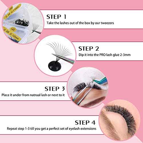 1200 Fans Premade Fans Eyelash Extensions Premade Volume Lash Extension Mixed Tray From 5D to 14D Handmade Lashes Bulk Promade Fans Soft Pointed Fans 14D-C-0.05-9-16mix