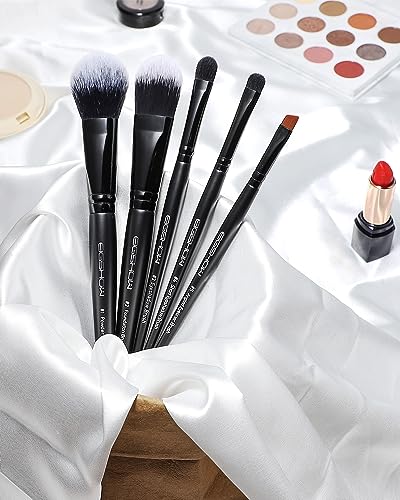 EIGSHOW Everyday Makeup Brushes, 5 Pcs Makeup Brush Set for Foundation Blush Concealer Eyeshadow Eyelid, Vegan & Cruelty-Free, Travel Friendly Make up Brushes Set Gift for Women Girls Set- Black