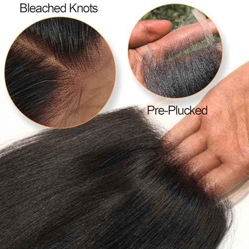 BEEOS Yaki Straight 2x6 SKINLIEK Real HD Lace Closure, 0.1mm Ultra-thin Invisible Lace Pre-Plucked Bleached Knots Human Hair Closure 20 Inch