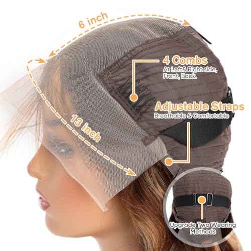 13x6 Honey Blonde Body Wave Lace Front Wigs Human Hair Pre Plucked 200% Density 4/27 Ombre Frontal Wigs HD Lace Front Wig Glueless Highlight Wigs for Black Women Human Hair Bleached Knots 20 inch