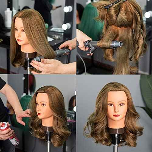 Traininghead 20-22" Female 100% Human Hair Mannequin Head Hair Styling Training Head Cosmetology Manikin Head Doll Head for Hairdresser with Free Clamp (brown)£¨14-16'' £©
