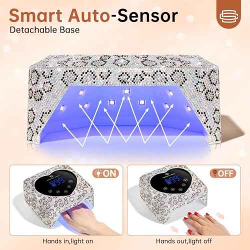 UV LED Nail Lamp 72W Rechargeable Sparkly Wireless Nail Dryer Gel Polish Light with 5 Timer Setting Professional Quick Dry Curing Lamp with Display Auto Sensor for Salon & Home