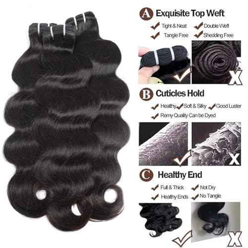 Human Hair Bundles Body Wave Bundles Human Hair 12A Grade 100% Unprocessed Brazilian Virgin Hair 3 Bundles Human Hair Extensions for Black Women Natural Color 20 20 20 Inch