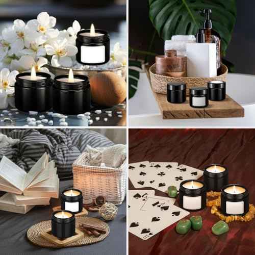 Layhit 60 Pcs 2 oz Glass Jars with Lids Bulk, Small Jars Containers Travel Storage Jar with Inner Liners Labels for Candle Scrubs, Lotions, Cream, Lip Balm (Black,Black Lid)