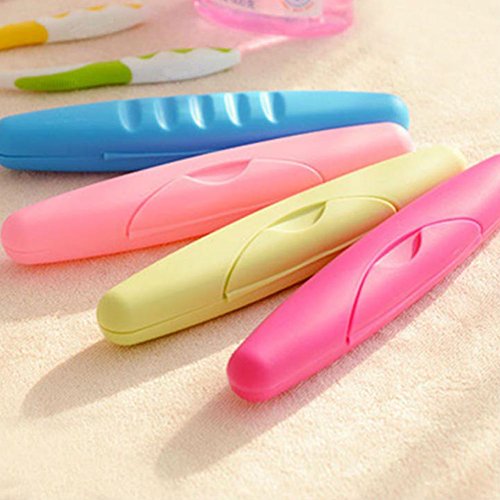 AKOAK Creative Toothbrush Holder Bathroom Accessories Toothbrush Case Holder Camping Portable Cover Travel Hiking Box for Daily and Travel Use (Blue + Green + Pink + Rose Red)