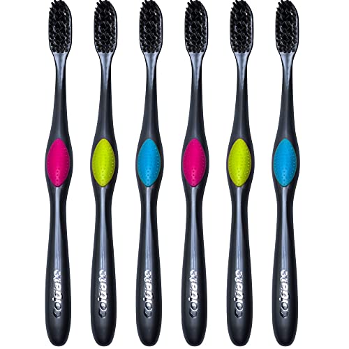 Colgate 360 Charcoal Infused Toothbrush, Floss-Tip Bristles, Soft (Colors Vary) - Pack of 6