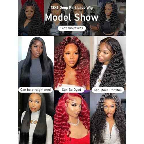 Deep Wave Lace Front Wigs Human Hair 13x6, Real Remy Virgin Human Hair Wig for Black Women, 180 Density, Daily Wear Suitable Pre Plucked with Baby Hair, Natural Color, 24 inch