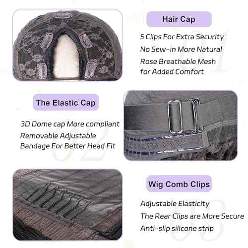 V Part Wigs Human Hair Kinky Straight Human Hair Wig Upgrade U Part Human Hair Wig for Black Women V Part Half Wigs Glueless Wear and Go No Leave Out No Sew In 180% Density Natural Color 20 inch