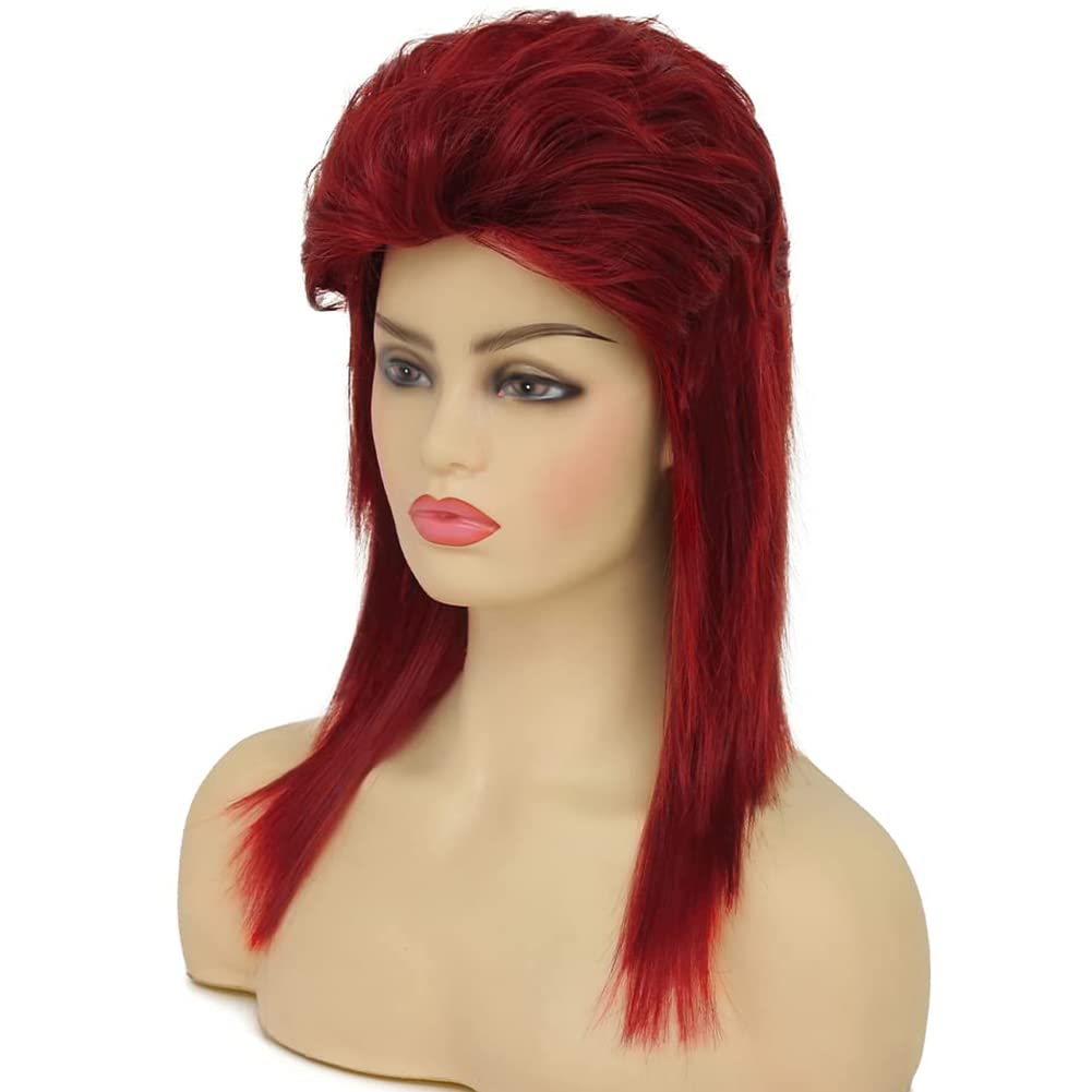 Swiking Red Mullet Wig for Women Shoulder Length Straight Natural Layered Hair 70s 80s Rock Costume Wigs Synthetic Replacement Wig