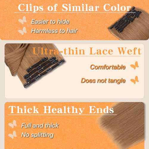 Clip in Hair Extensions Long Straight, 100% Real Human Hair,No Tangle & Smooth,120g, 20 Inch#06 Light Brown
