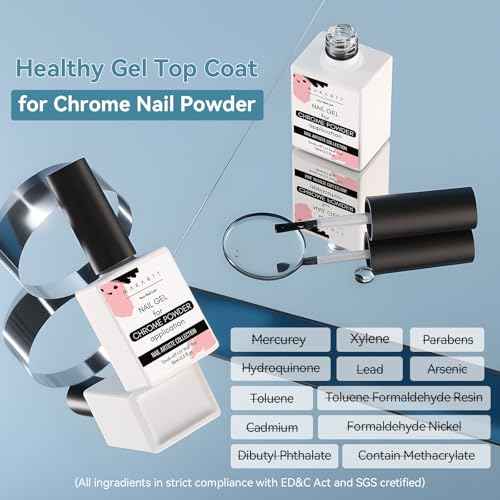 Makartt Gel Top Coat for Chrome Nail Powder - 2 Pcs 15ml Clear No Wipe High Gloss Top Coat Gel Nail Polish Mirror Shine Long Lasting Easy Application, Soak off UV Lamp, DIY Home Salon Art Design