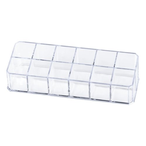 Teqooza 12-Slot Acrylic Lipstick Organizer Case, Transparent Clear Cosmetic Makeup Organizer Display Rack Holder for Lipstick Brushes Bottles Storage, 1 Pack