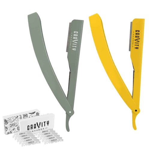 Professional Straight Razor Bundle - Stainless Steel Straight Edge Razor with 20 Gravity Premium Blades ("The OG", Dynasty)