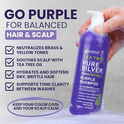 Tea Tree Purple Shampoo, Professional Anti-Brass Toner, Neutralizes Yellow Tones for Grey, Silver, Ash & Bleached Highlighted Color Treated, Dry & Itchy Scalp Relief, 16 fl oz