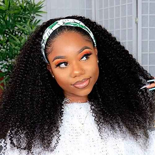 Smoothair Headband Wig Human Hair Kinky Curly Headband Wigs for Black Women Human Hair Wigs Glueless 24 Inch None Lace Front Wigs 150% Density (No Mixed)