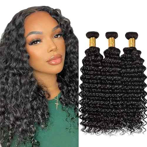 Deep Wave Raw Human Hair Bundles Natural Black Color 22 22 22 Inch Brazilian Unprocessed Virgin Hair Color #1b Bundles Human Hair