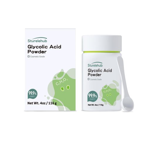 Sturelehub Glycolic Acid Powder, 4OZ / 116g, 99.9% Purity, Cosmetic Grade, DIY Glycolic Acid Mask, Make Your Own Glycolic Acid Lotion and Serum, Glycolic Acid Powder For Homemade Cosmetics