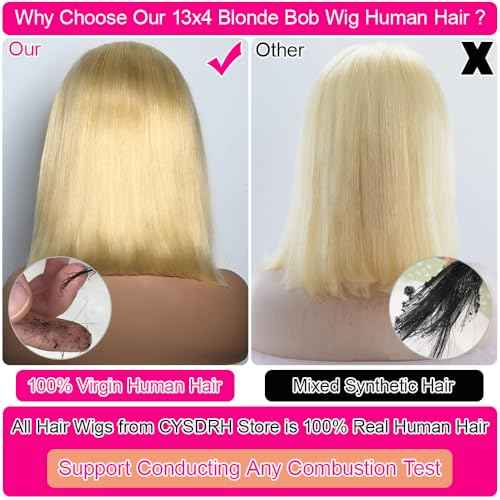 Honey Blonde 613 Bob Wig Human Hair 13x4 HD Lace Front Glueless Wigs Pre Plucked Pre Cut 100% Unprocessed Brazilian Raw Blonde Human Hair Wigs for Black Women - 12 Inch Blonde Bob Wig
