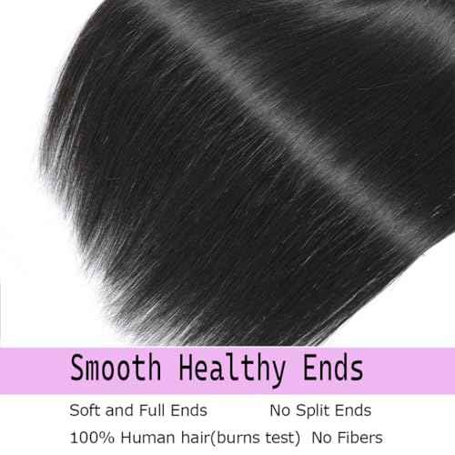 Straight Human Hair Bundles,Brazilian Virgin Human Hair Bundles Straight,100% Unprocessed Raw Human Hair Extensions 14 14 14 Inch,No shedding No Tangle Double Strong Weft,Natural Black Color