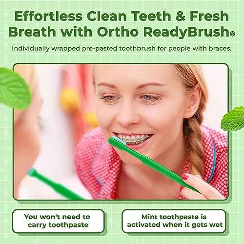 Ortho ReadyBrush Prepasted Individually Wrapped Toothbrush- Soft Orthodontic Gentle V-Trim Bristles for Braces, Gum Care - 144 Pack - Children or Adults Made in USA (144)