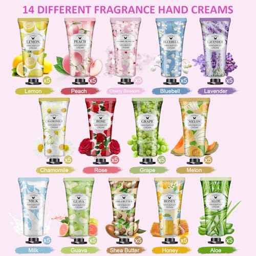 VESPRO 70 Pack Hand Cream Set, Stocking Stuffers for Women, Christmas Gifts, Bulk Hand Lotion Travel Size for Dry Cracked Hands, Mini Hand Lotion for Bridal Shower Gifts and Bridesmaid Gifts