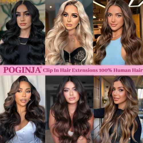 Clip in Hair Extensions Real Human Hair, Remy Human Hair Extensions Clip ins for Women, 100% Natural Human Hair, Double Weftm, 24inch 120g 8Pcs, #4/27 Chocolate Brown to Honey Blonde