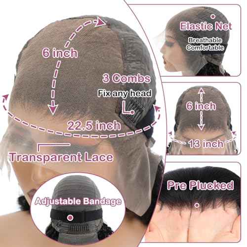 250% Density Curly HD Transparent Lace Front Wigs Human Hair Deep Wave 13x6 Lace Front Wigs Human Hair 20 Inch Bleached Knots Pre Plucked with Baby Hair for Women 100% Remy Hair Natural Color