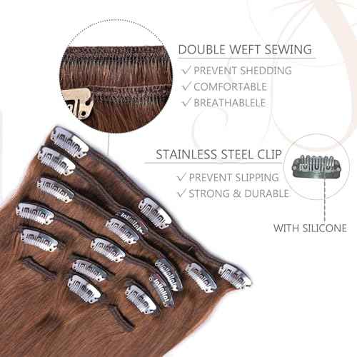 Clip in Hair Extensions Real Human Hair for White Women Dark Brown,100% Natural Premium Remy Human Hair 20 Inch 10pcs 100g/Set,Straight Clip Hair Extensions with Double Weft